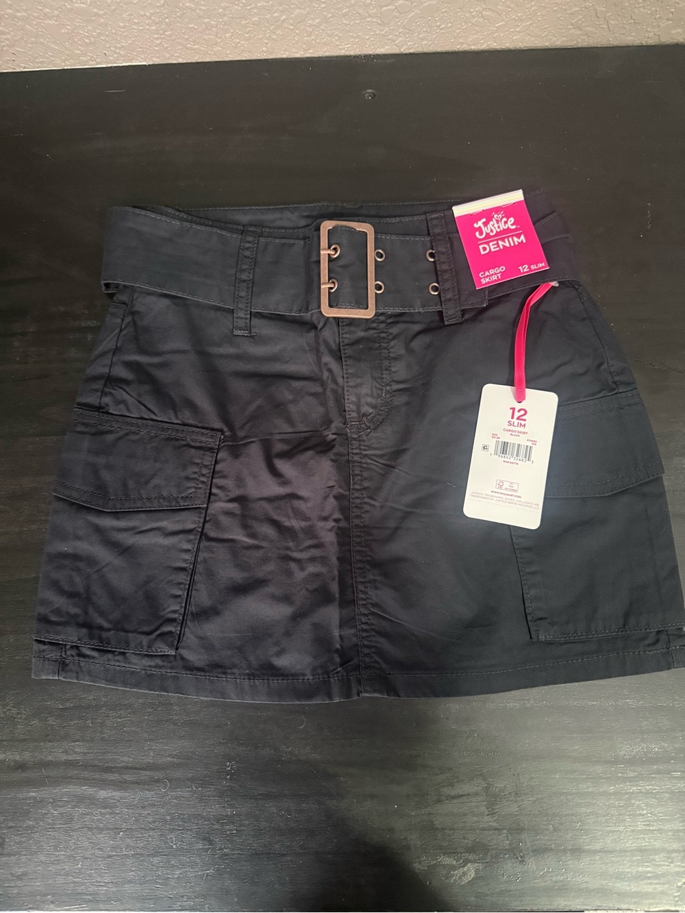 Justice Black Cargo Mini Skirt with Removable Buckle Belt size 12 slim
